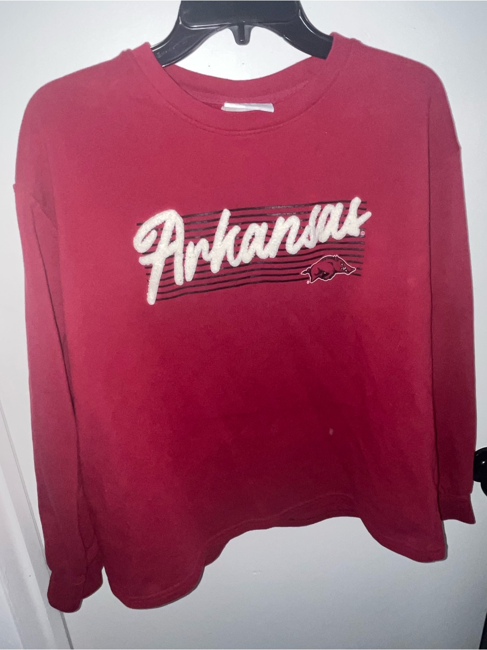 Arkansas Red Champion Sweater with Script Logo
